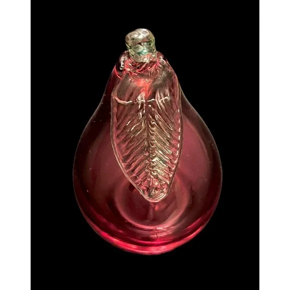 ROSSI Cranberry Glass Pear Paperweight Handmade Canada 4.75" - Picture 3 of 5